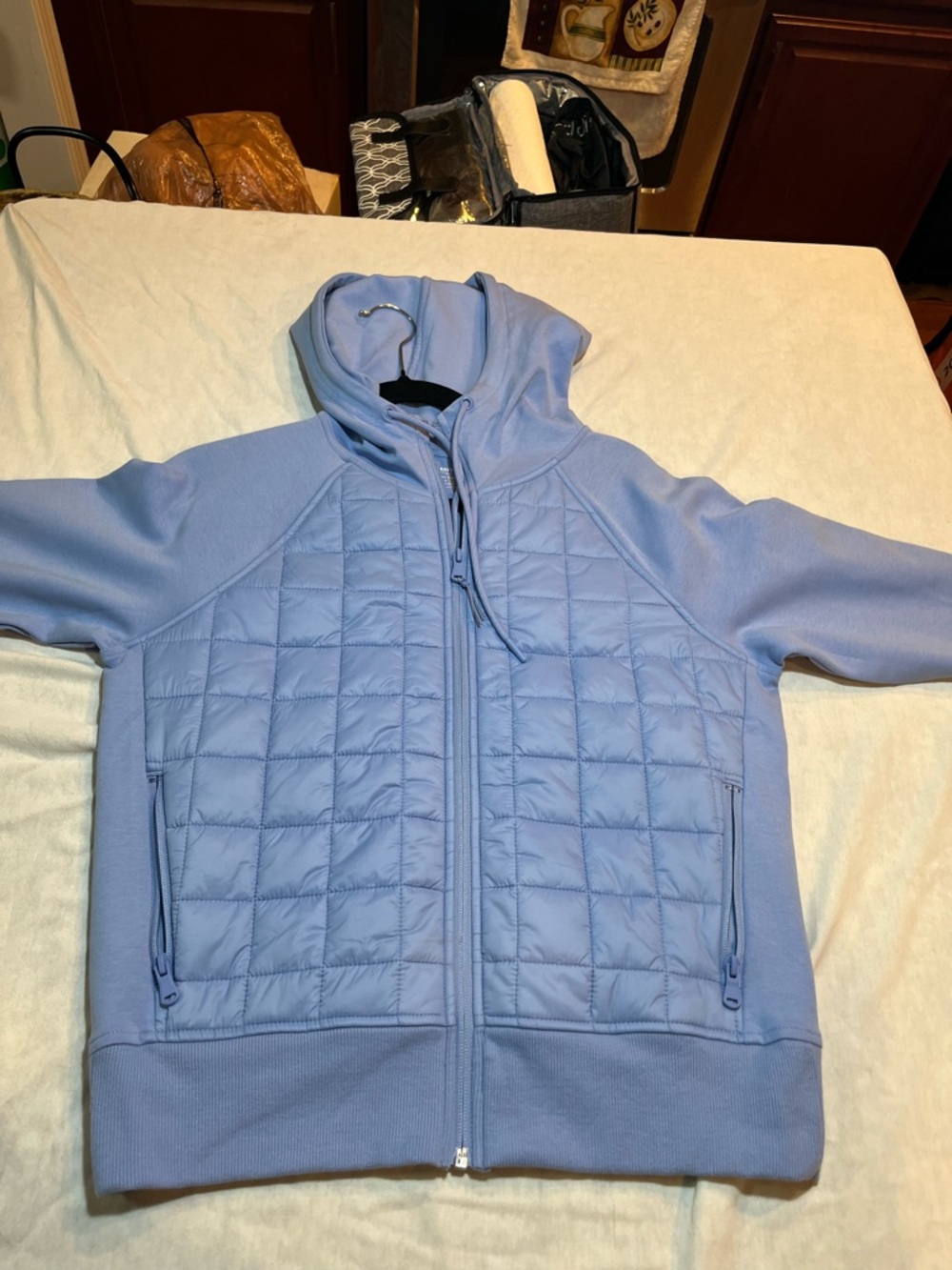 Light Blue Quilted Front Hooded Jacket womens size small like new